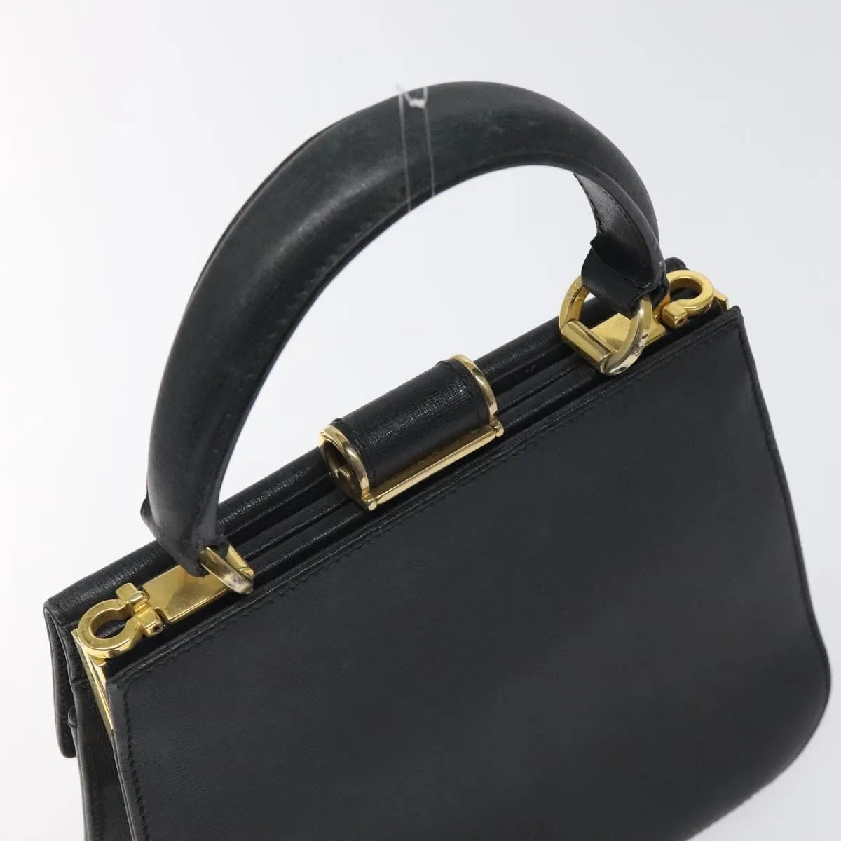 Salvatore Ferragamo Convertible Top Handle Leather Black Leather Handbag (Pre-Owned)