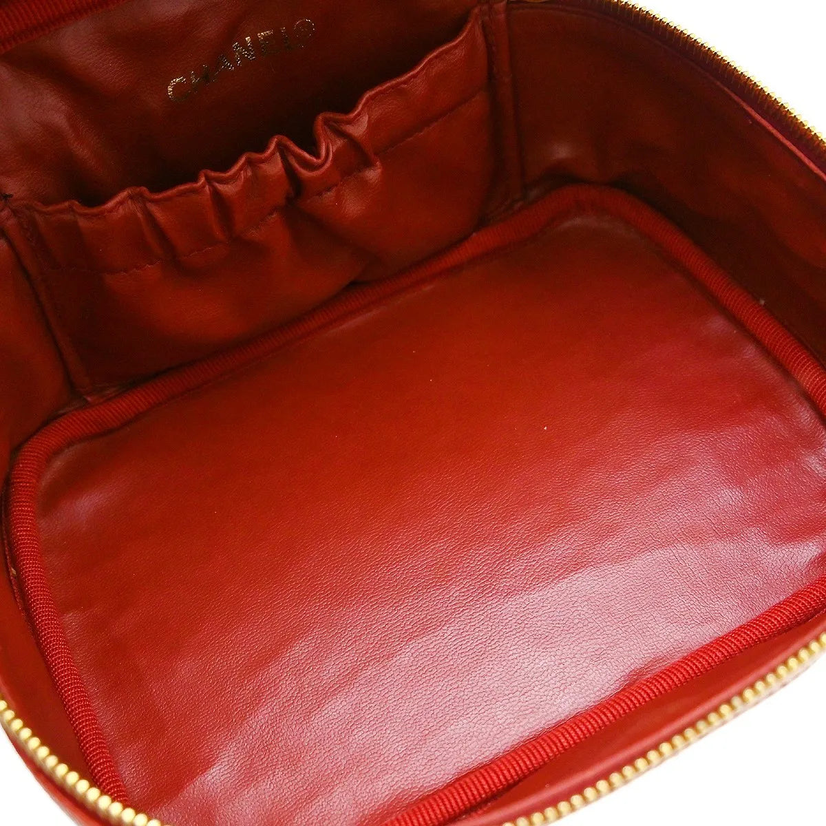 Chanel Vintage Timeless Cosmetic Case Caviar Red Leather Handbag (Pre-Owned)