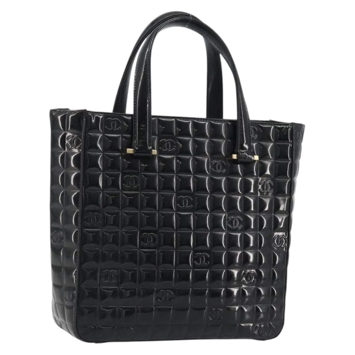 Chanel Chocolate Bar Cc Tote Quilted Patent Black Patent_Leather Tote Bag Bag (Pre-Owned)
