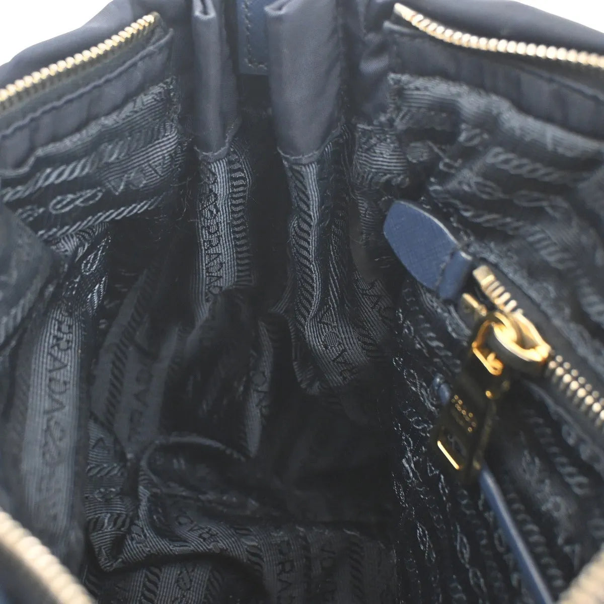 Prada Zip Convertible Shopping Tote Tessuto With Saffiano Leather Navy Nylon Handbag (Pre-Owned)