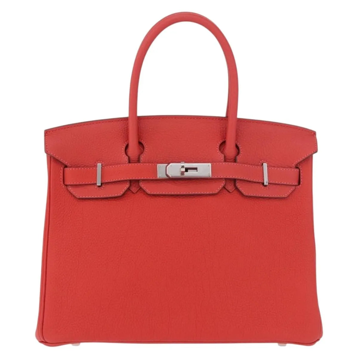 Hermes Birkin Handbag Red Togo With Palladium Hardware Red Leather Handbag (Pre-Owned)