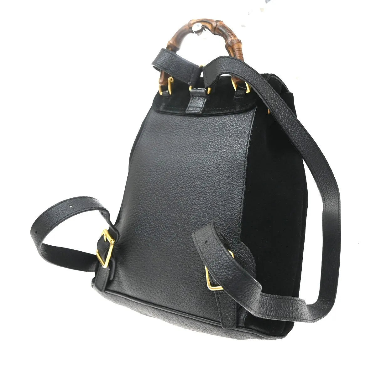 Gucci Vintage Bamboo Suede Black Suede Backpack Bag (Pre-Owned)