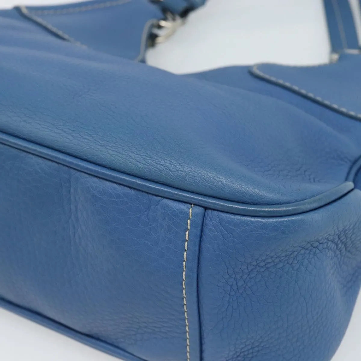 Prada Vitello Daino Convertible Tote Vitello Daino Blue Leather Handbag (Pre-Owned)