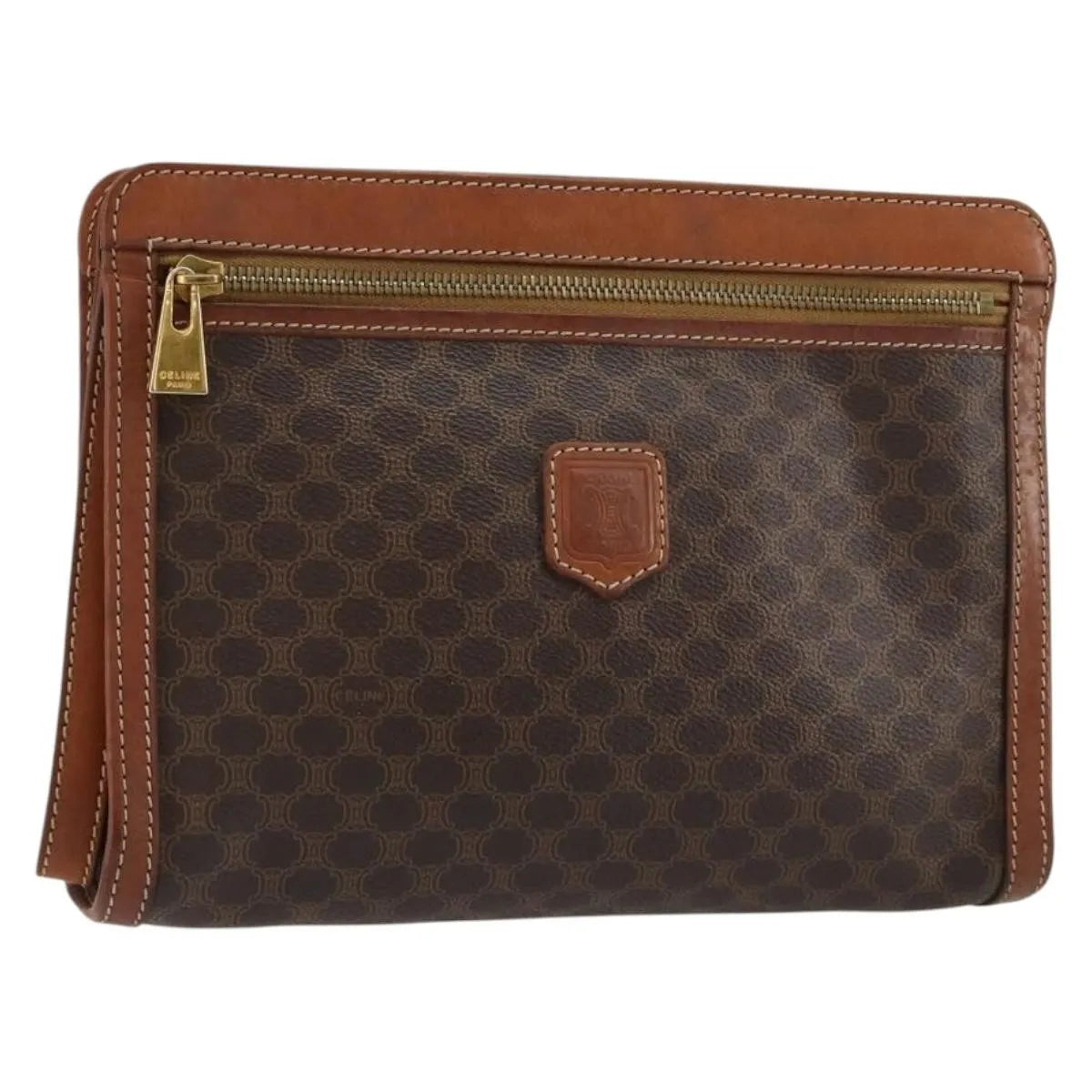 Celine Logo Triomphe Canvas And Leather Brown Canvas Clutche & Pouche Bag (Pre-Owned)