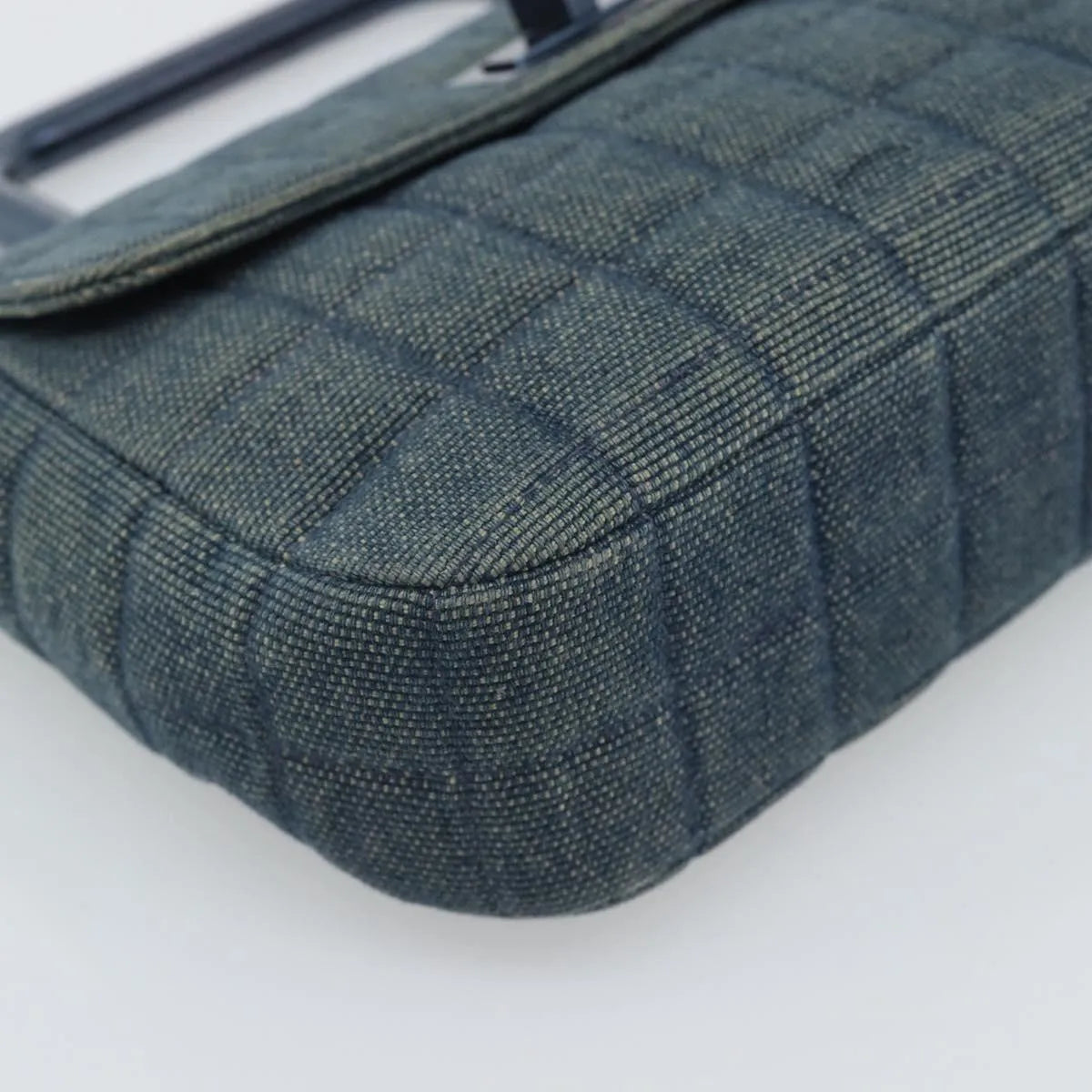 Chanel Chocolate Bar Mademoiselle Top Handle Quilted Denim Blue Canvas Handbag (Pre-Owned)