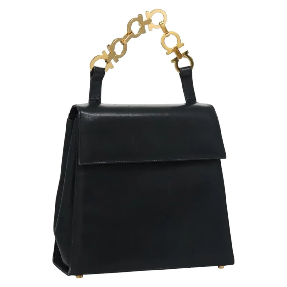 Salvatore Ferragamo Gancini Flap Leather Black Leather Shoulder Bag Bag (Pre-Owned)