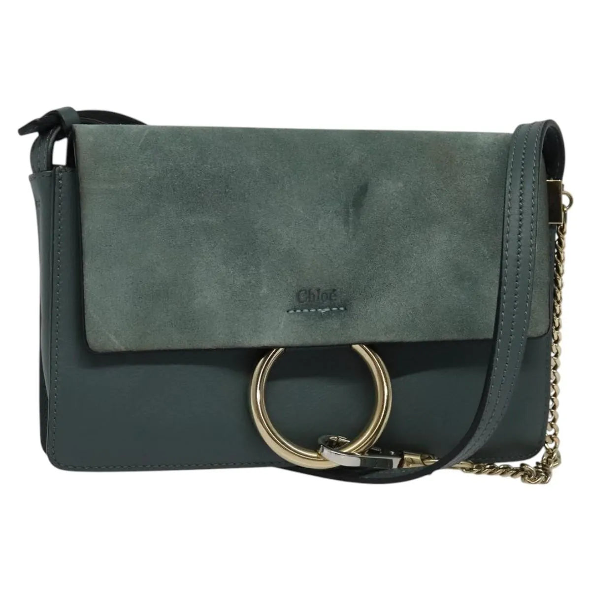 Chloe Faye Shoulder Bag Leather And Suede Blue Suede Shoulder Bag Bag (Pre-Owned)
