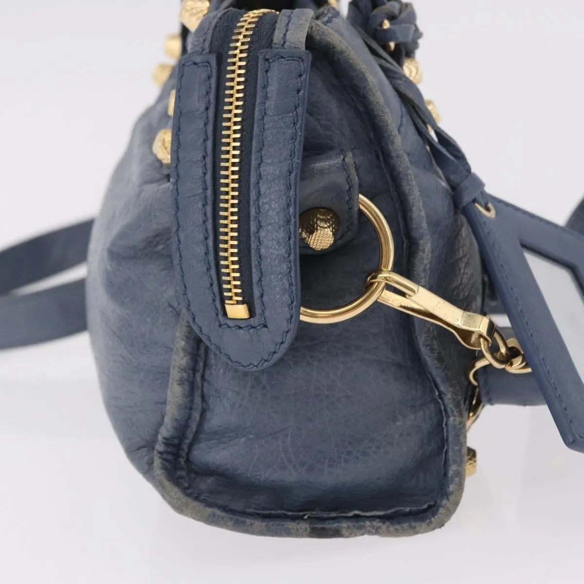 Balenciaga City Giant Studs Leather Blue Leather Handbag (Pre-Owned)