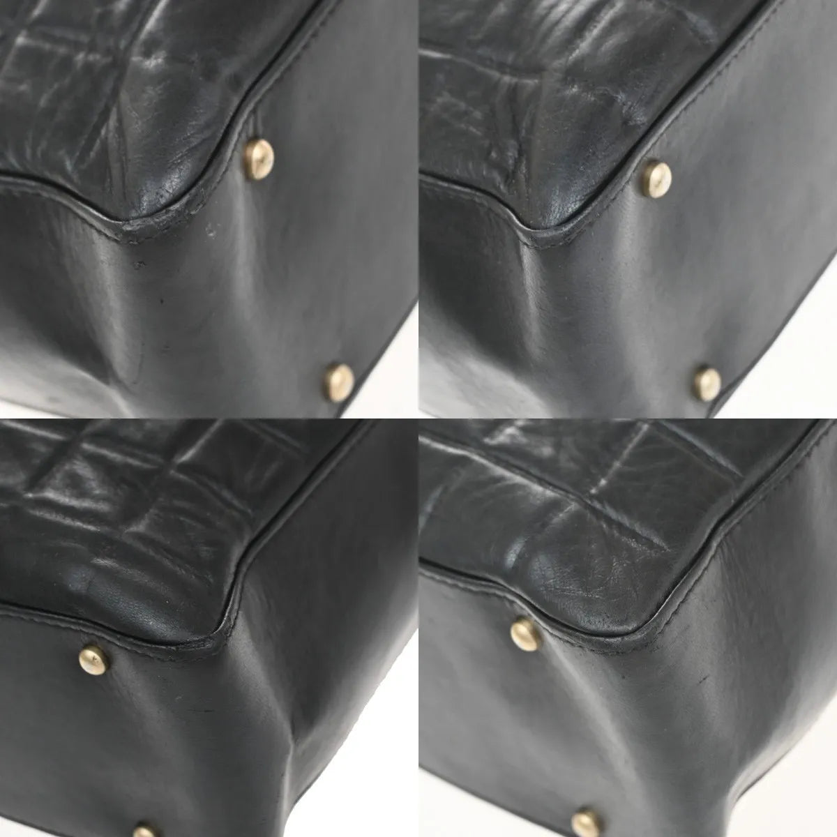 Chanel Chocolate Bar Cc Tote Quilted Leather Black Leather Tote Bag Bag (Pre-Owned)