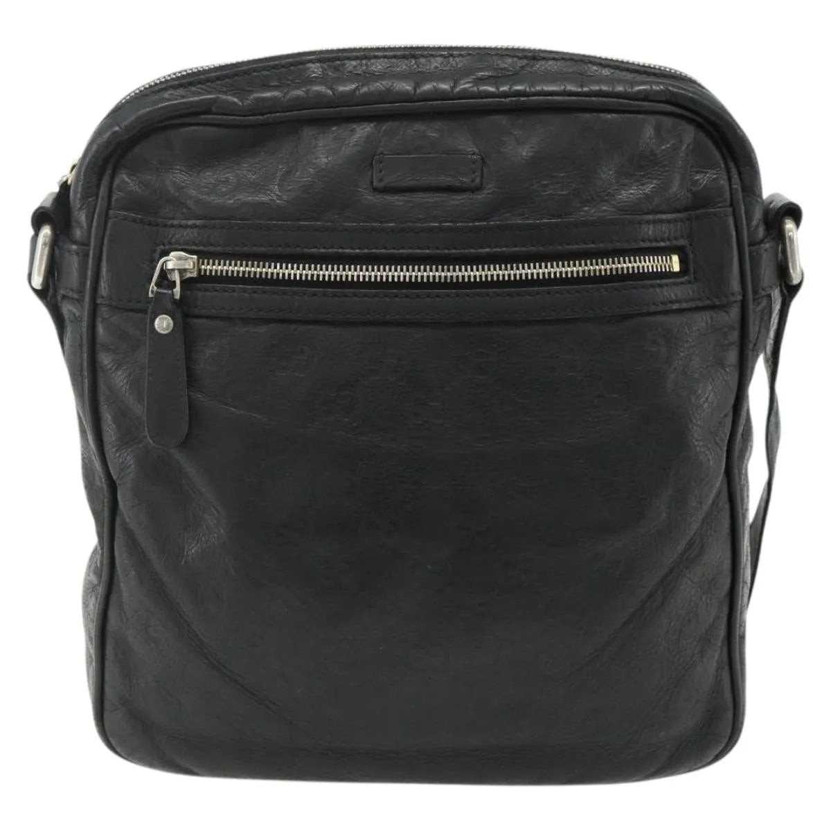 Gucci Front Zip Messenger Guccissima Leather Black Leather Shoulder Bag Bag (Pre-Owned)