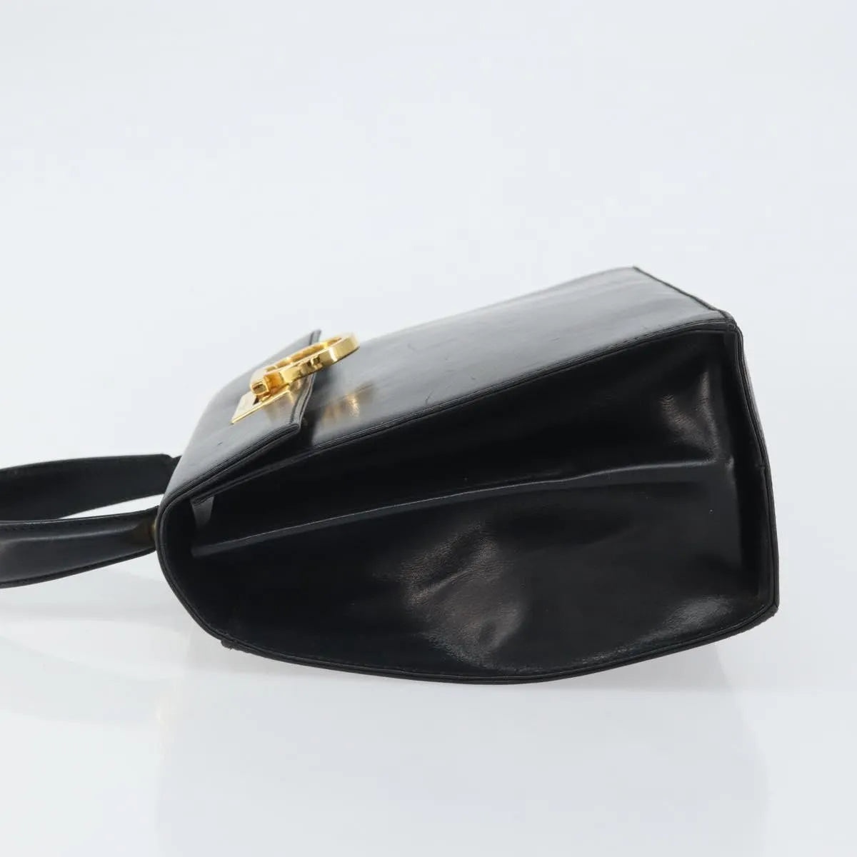 Salvatore Ferragamo Gancini Convertible Top Handle Leather Black Leather Handbag (Pre-Owned)