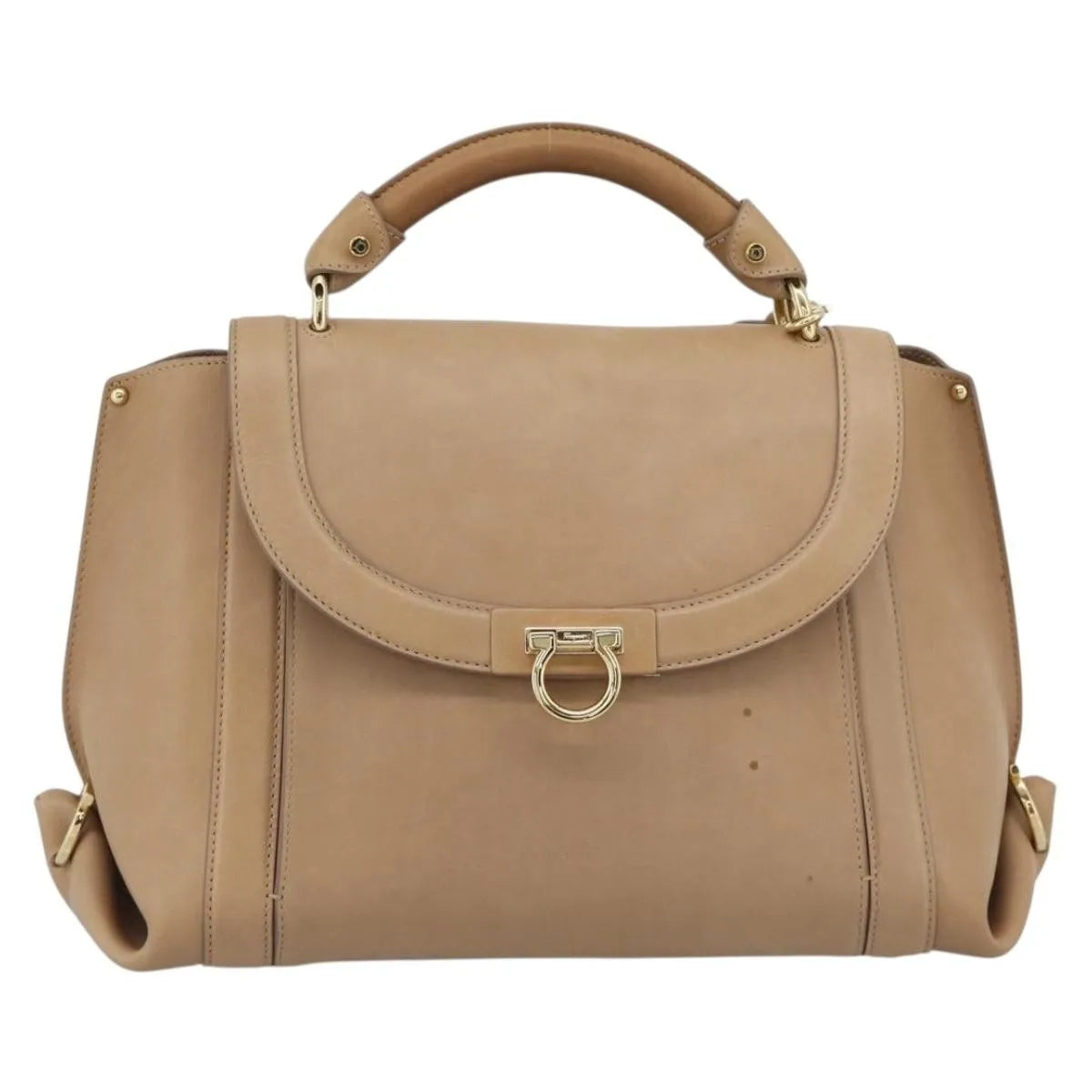 Salvatore Ferragamo Sofia Rainbow Saddle Leather Beige Leather Handbag (Pre-Owned)
