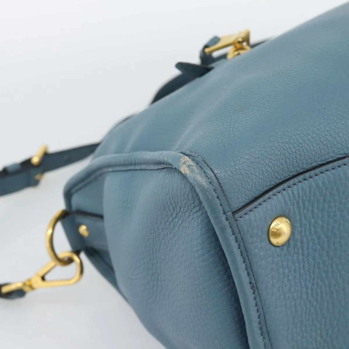 Prada Front Zip Convertible Satchel Vitello Phenix Blue Leather Handbag (Pre-Owned)