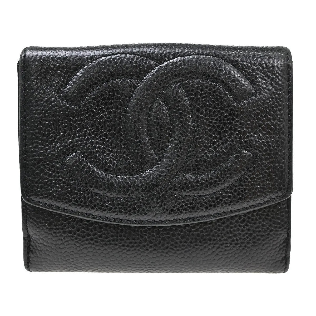 Chanel Vintage Timeless Bifold Caviar Black Leather Wallets Accessory (Pre-Owned)
