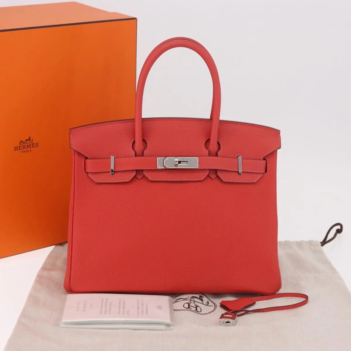 Hermes Birkin Handbag Red Togo With Palladium Hardware Red Leather Handbag (Pre-Owned)