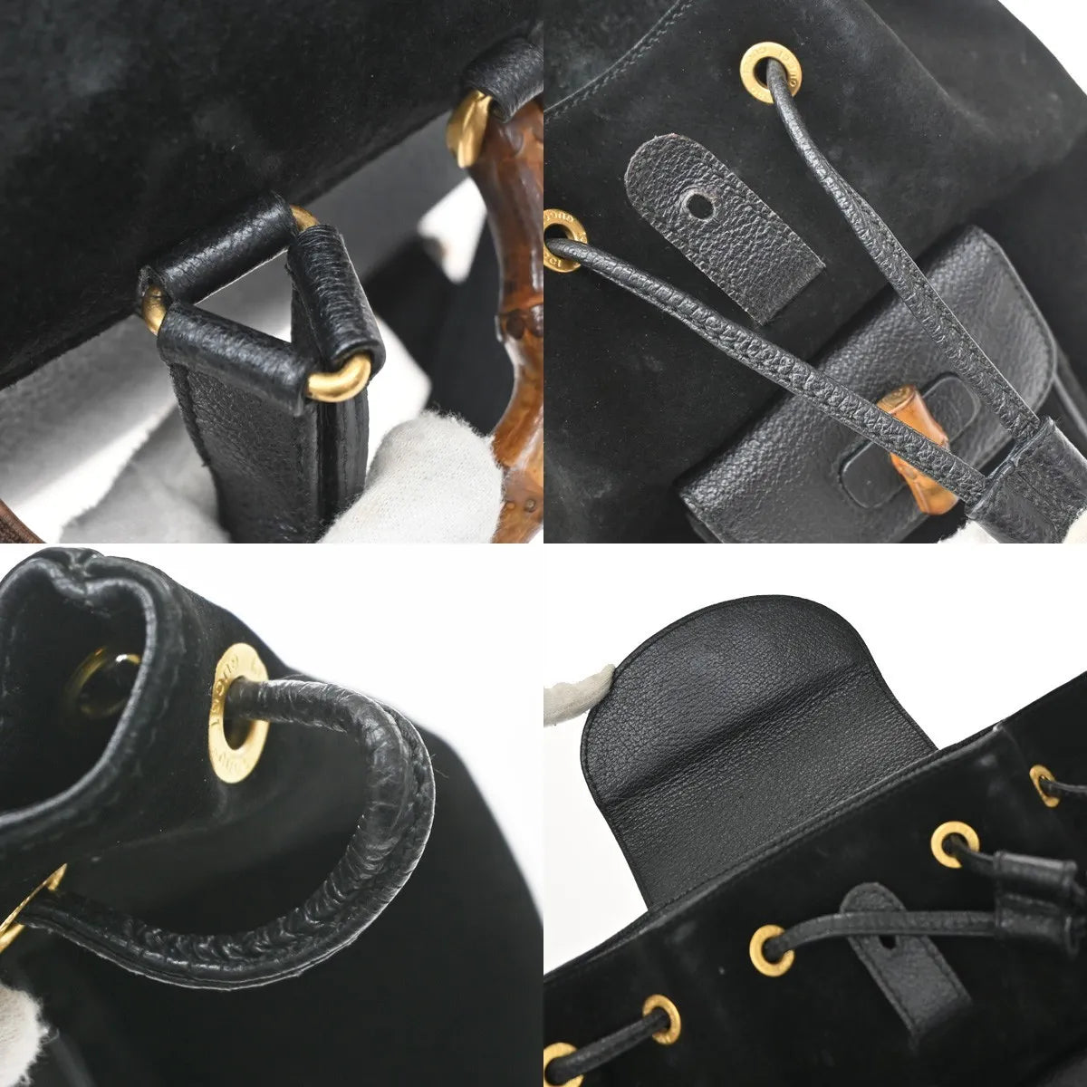 Gucci Vintage Bamboo Suede Black Suede Backpack Bag (Pre-Owned)