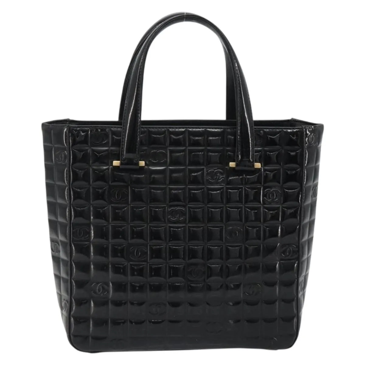Chanel Chocolate Bar Cc Tote Quilted Patent Black Patent_Leather Tote Bag Bag (Pre-Owned)