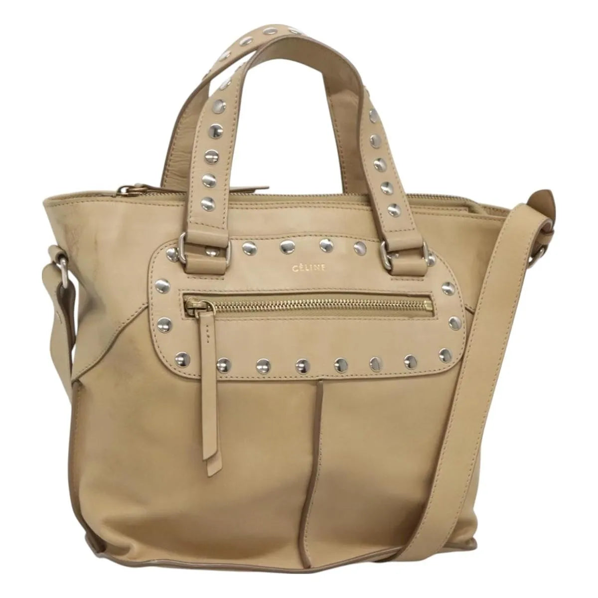 Celine Vintage Leather Beige Leather Handbag (Pre-Owned)