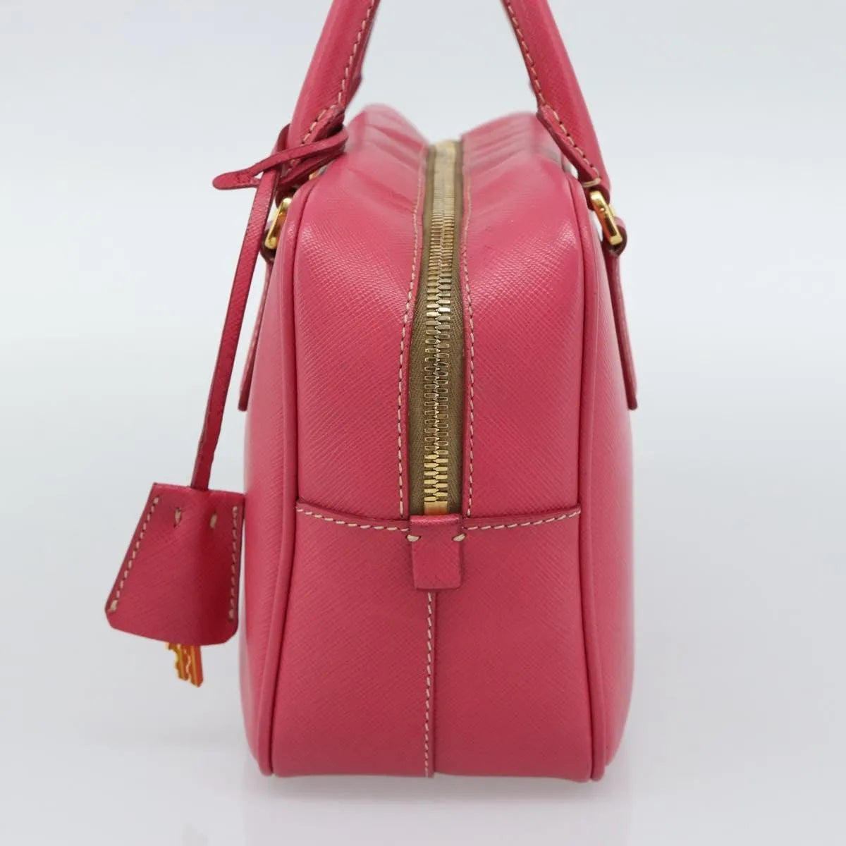Prada Bauletto Saffiano Leather Pink Leather Handbag (Pre-Owned)