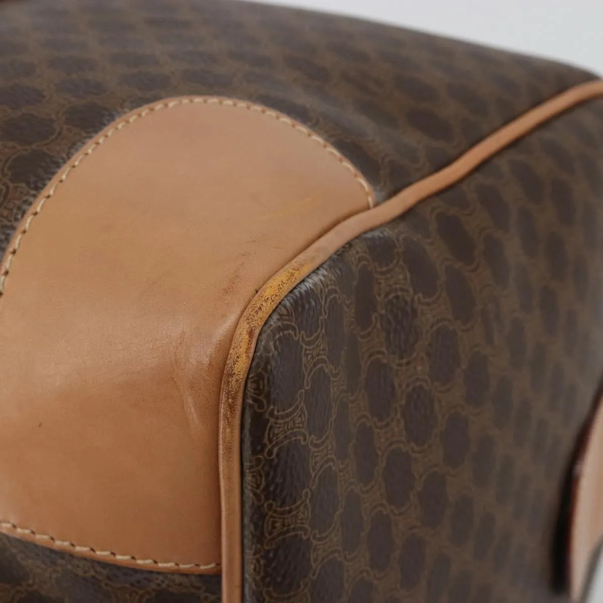 Celine Vintage Macadam Boston Canvas And Leather Brown Canvas Handbag (Pre-Owned)