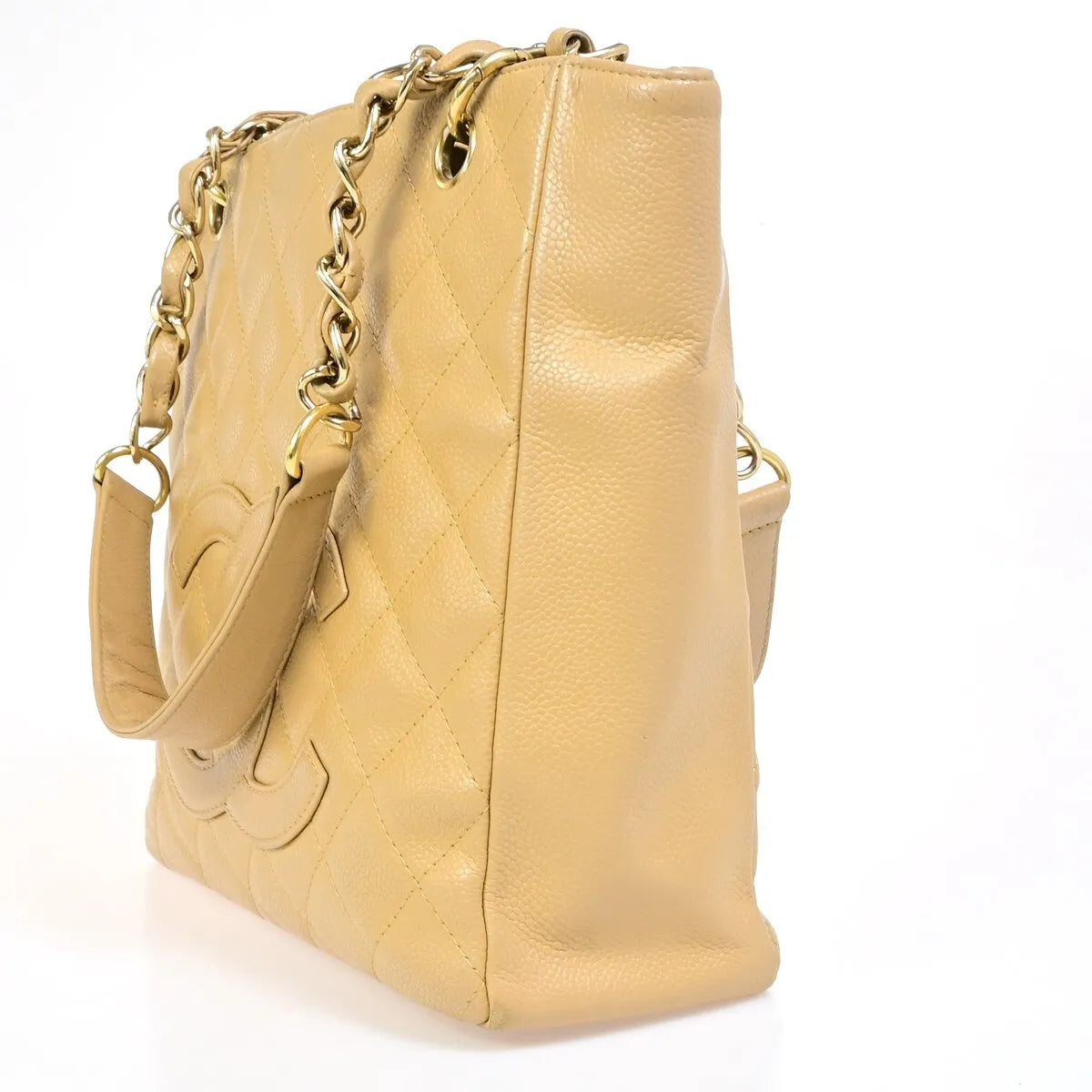 Chanel Petite Shopping Tote Quilted Caviar Beige Leather Bag (Pre-Owned)