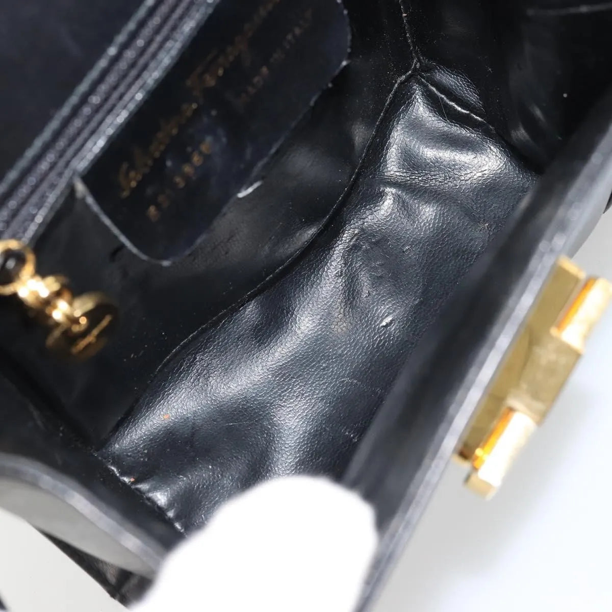 Salvatore Ferragamo Gancini Flap Leather Black Leather Shoulder Bag Bag (Pre-Owned)