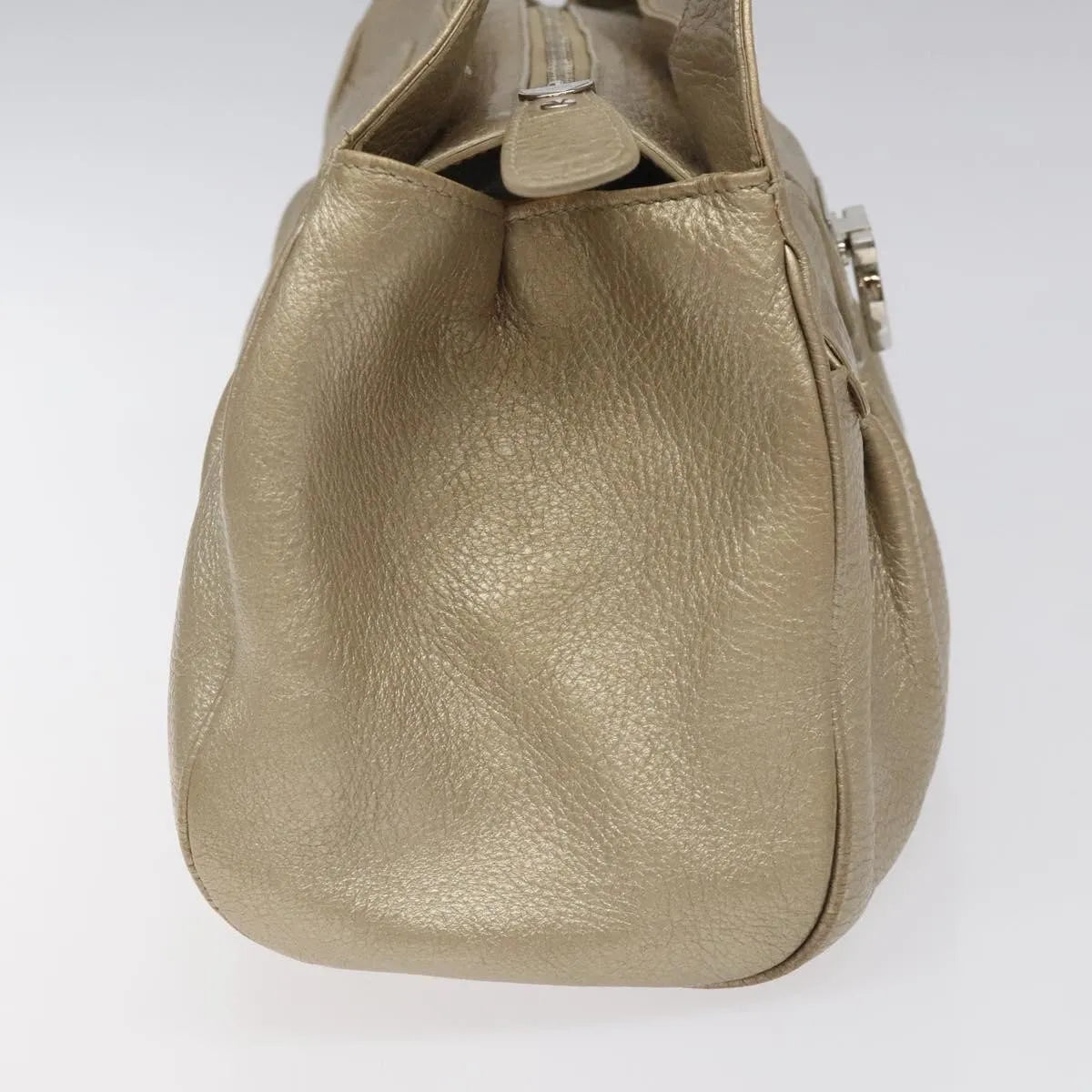 Salvatore Ferragamo Gancini Zip Tote Leather Gold Leather Handbag (Pre-Owned)