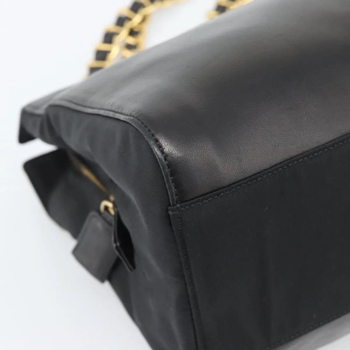 Prada Vintage Nappa Chain Tote Leather Black Leather Shoulder Bag Bag (Pre-Owned)
