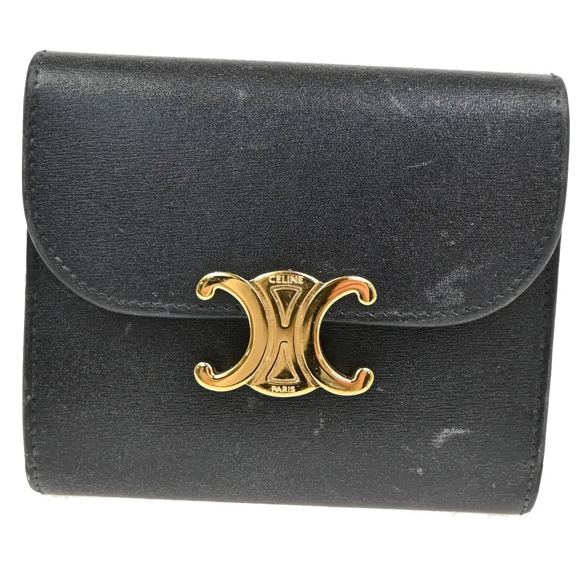 Celine Triomphe Trifold Leather Black Leather Wallets Accessory (Pre-Owned)