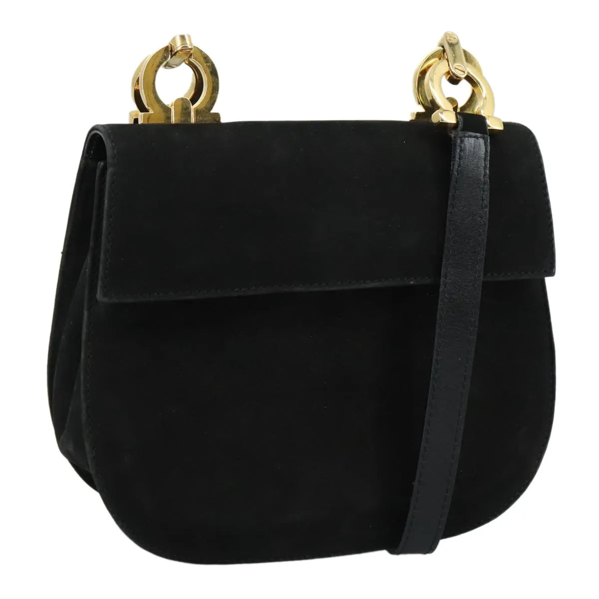 Salvatore Ferragamo Gancini Suede Black Suede Shoulder Bag Bag (Pre-Owned)