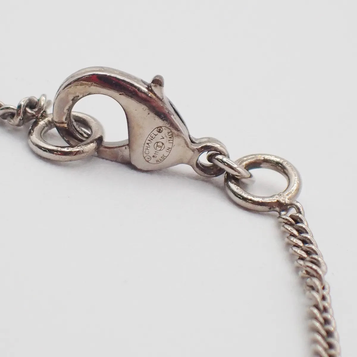 Chanel Vintage Cc Logo Chain Charm Pendant Silver Plated Silver Silver_Plated Necklace Jewelry (Pre-Owned)