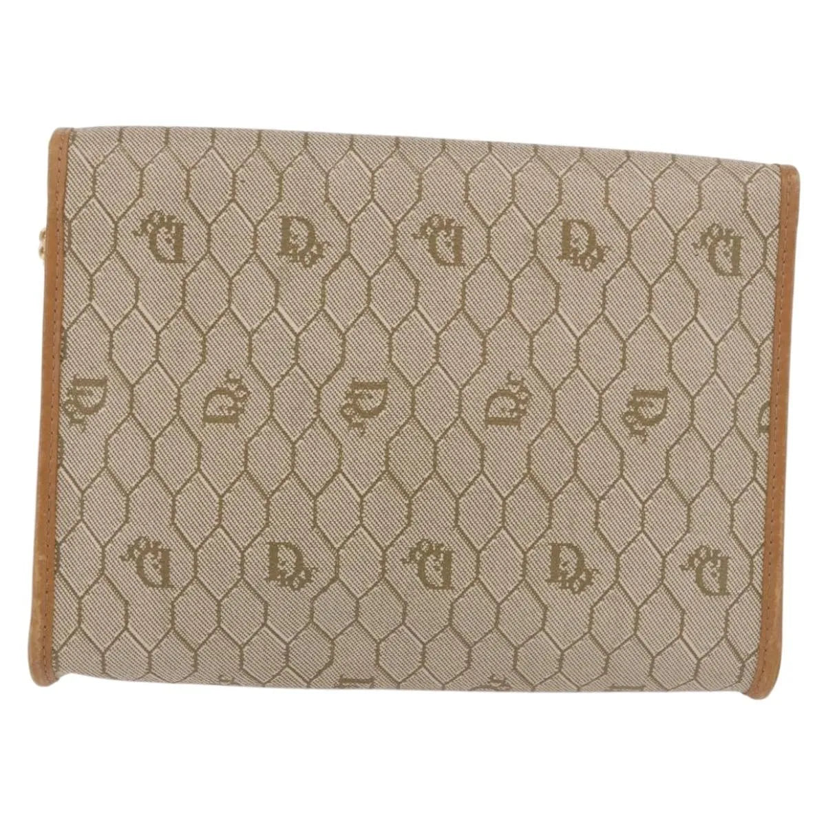 Christian Dior Vintage Honeycomb Chain Canvas Beige Canvas Shoulder Bag Bag (Pre-Owned)