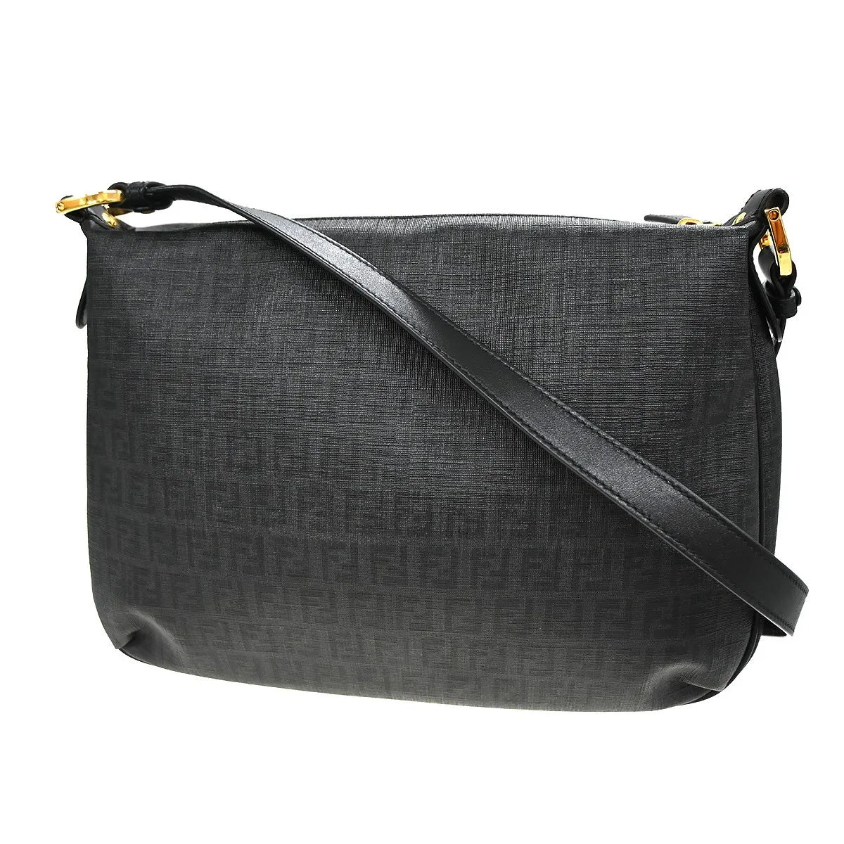 Fendi Front Pocket Messenger Zucchino Coated Canvas Black Pvc Shoulder Bag Bag (Pre-Owned)