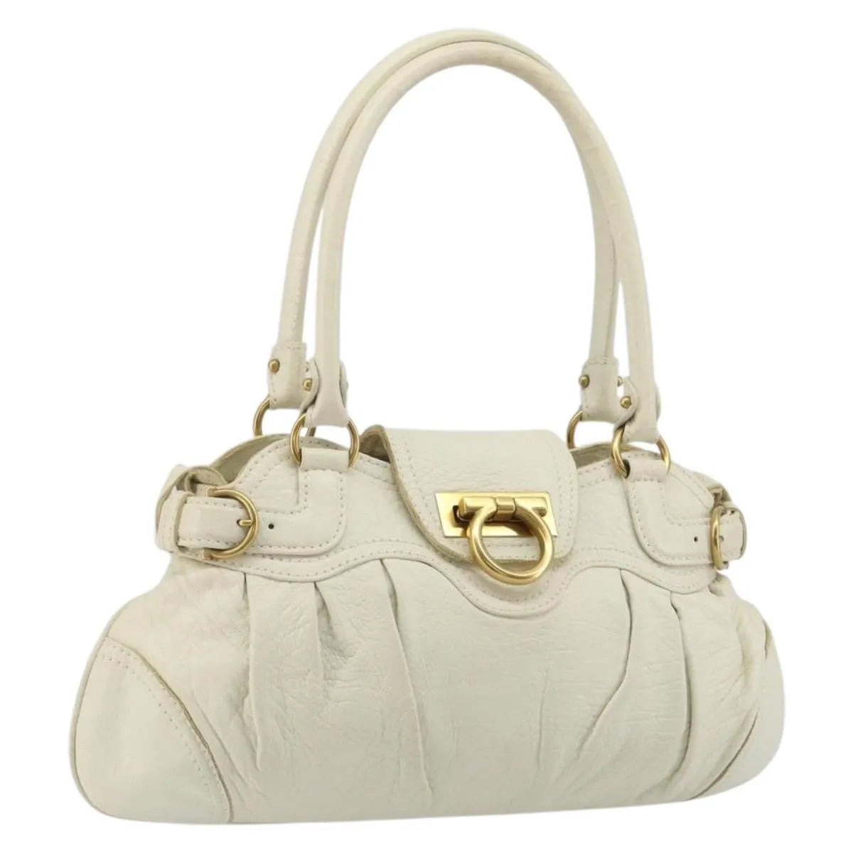 Salvatore Ferragamo Gancini Leather White Leather Handbag (Pre-Owned)