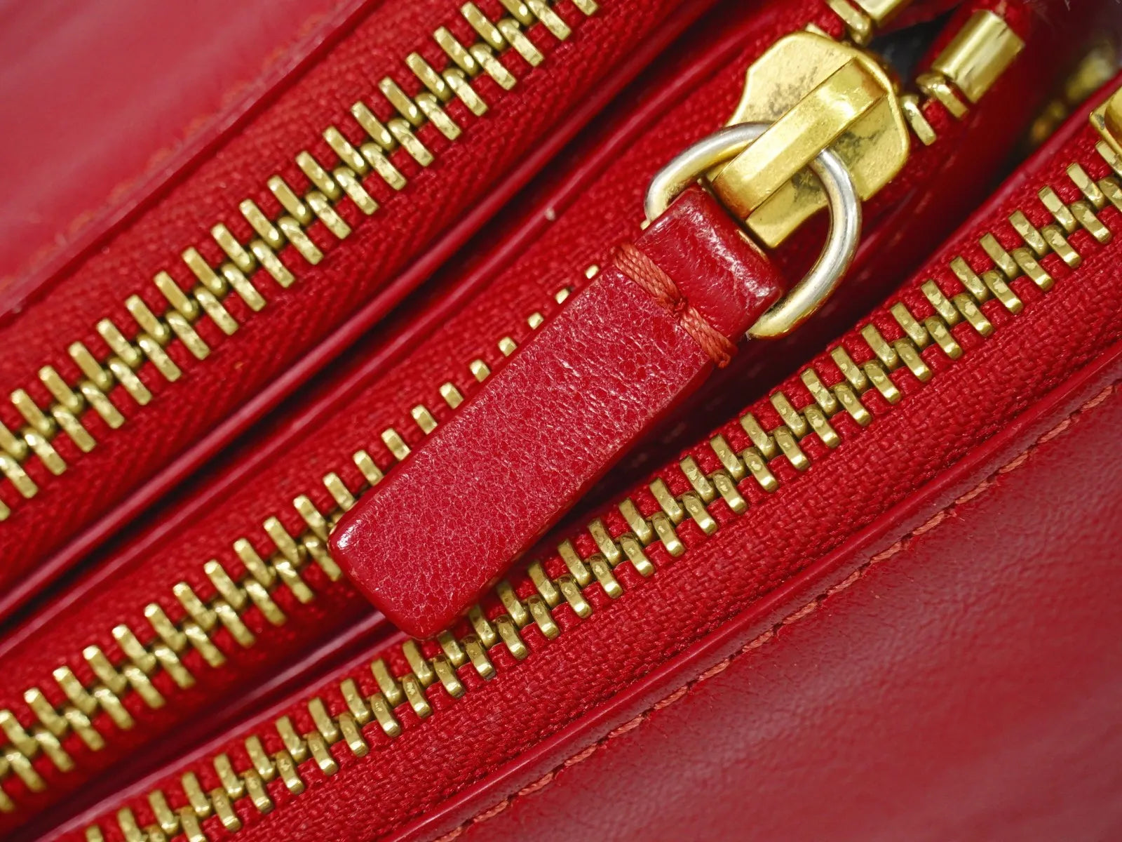 Celine Trio Leather Red Leather Shoulder Bag Bag (Pre-Owned)