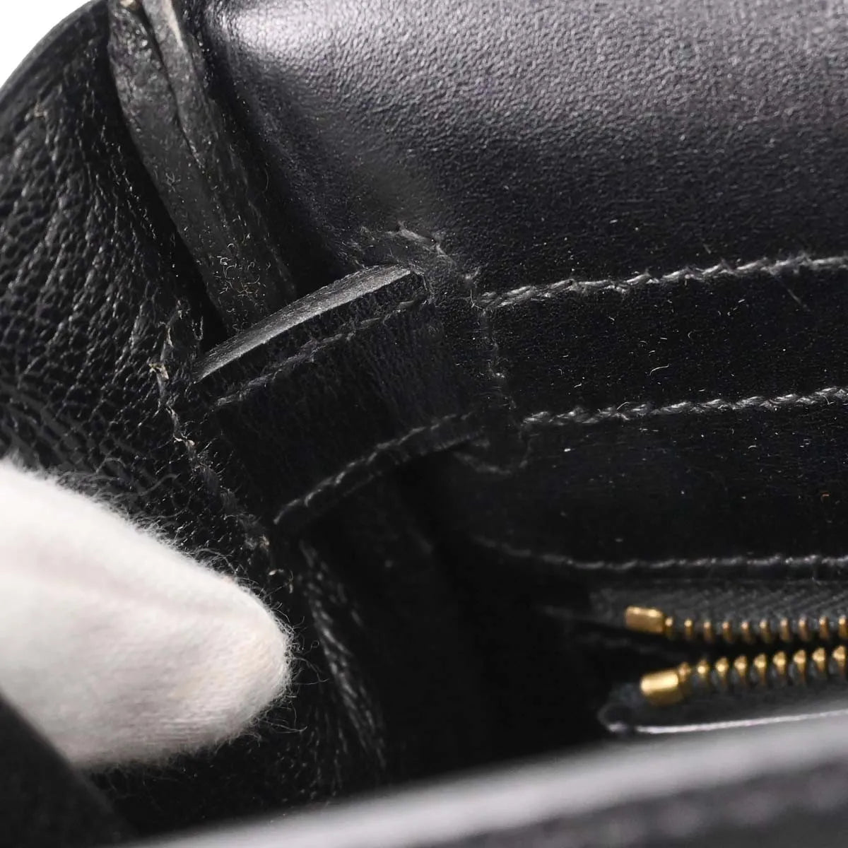 Hermes Kelly Black Box Calf With Gold Hardware Black Leather Handbag (Pre-Owned)