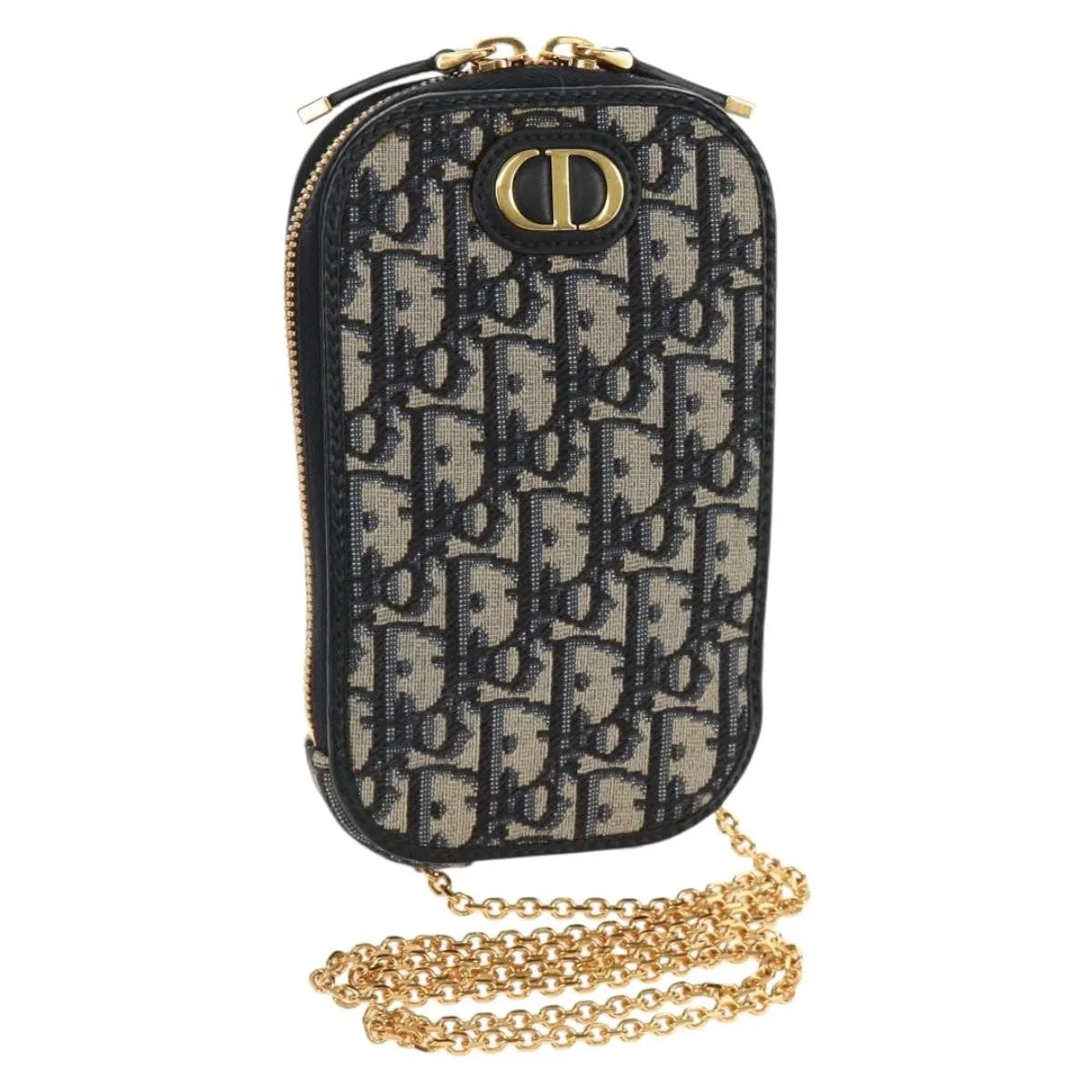 Christian Dior 30 Montaigne Phone Holder On Chain Oblique Canvas Navy Canvas Clutche & Pouche Bag (Pre-Owned)