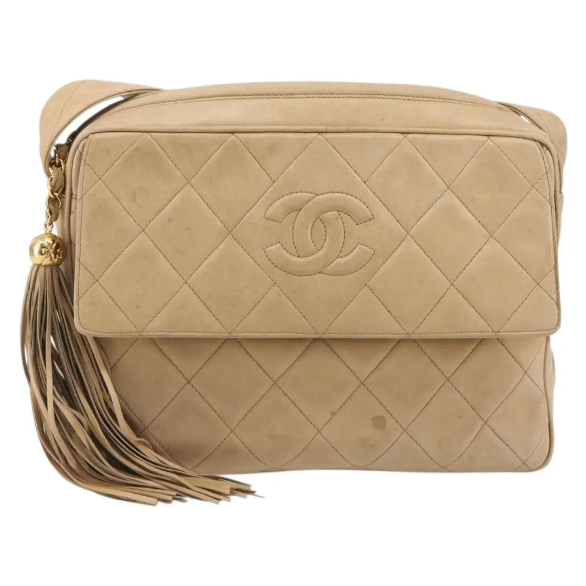 Chanel Vintage Diamond Cc Flap Pocket Quilted Lambskin Beige Leather Shoulder Bag Bag (Pre-Owned)