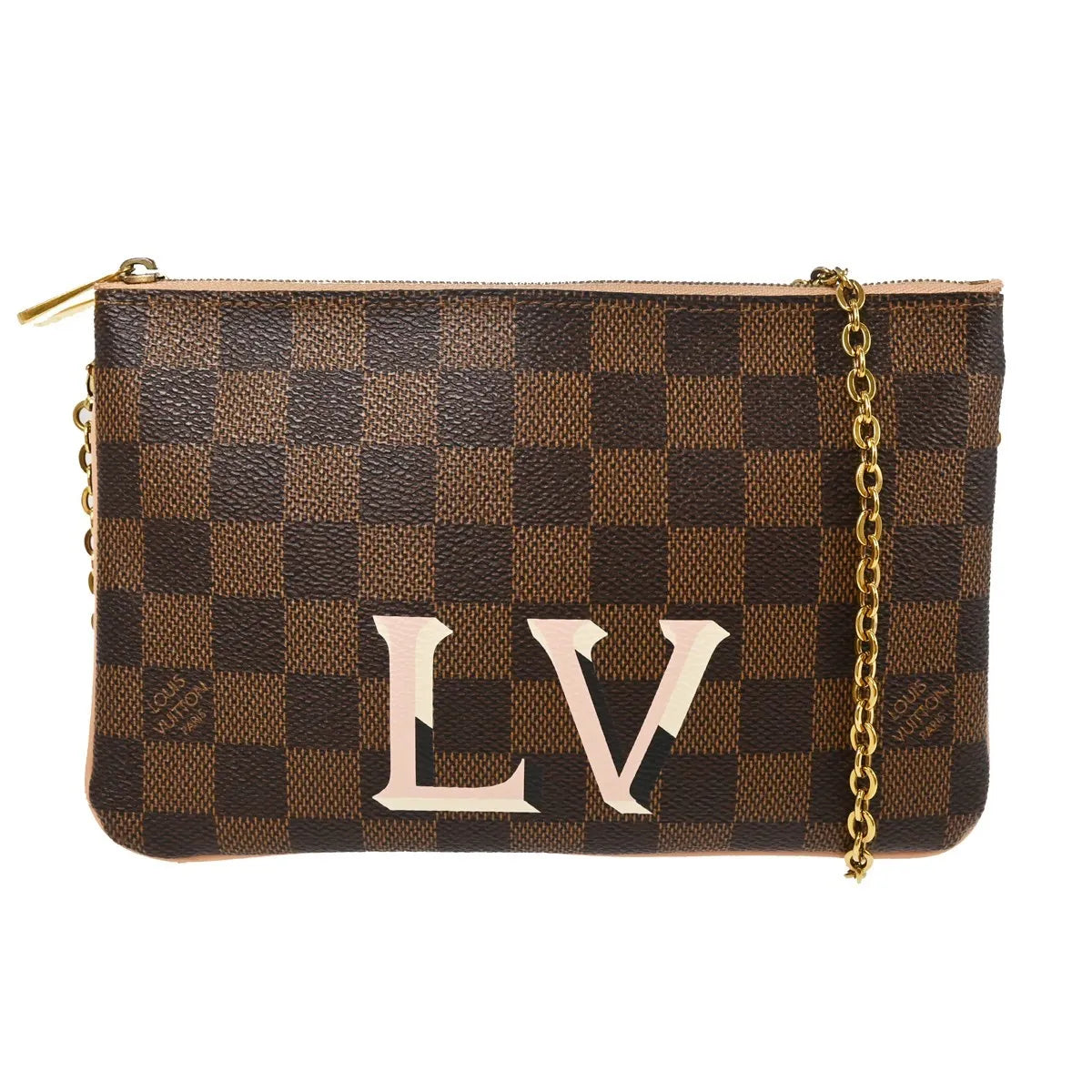 Louis Vuitton Double Zip Pochette Damier Ebene Brown Canvas Clutche & Pouche Bag (Pre-Owned)