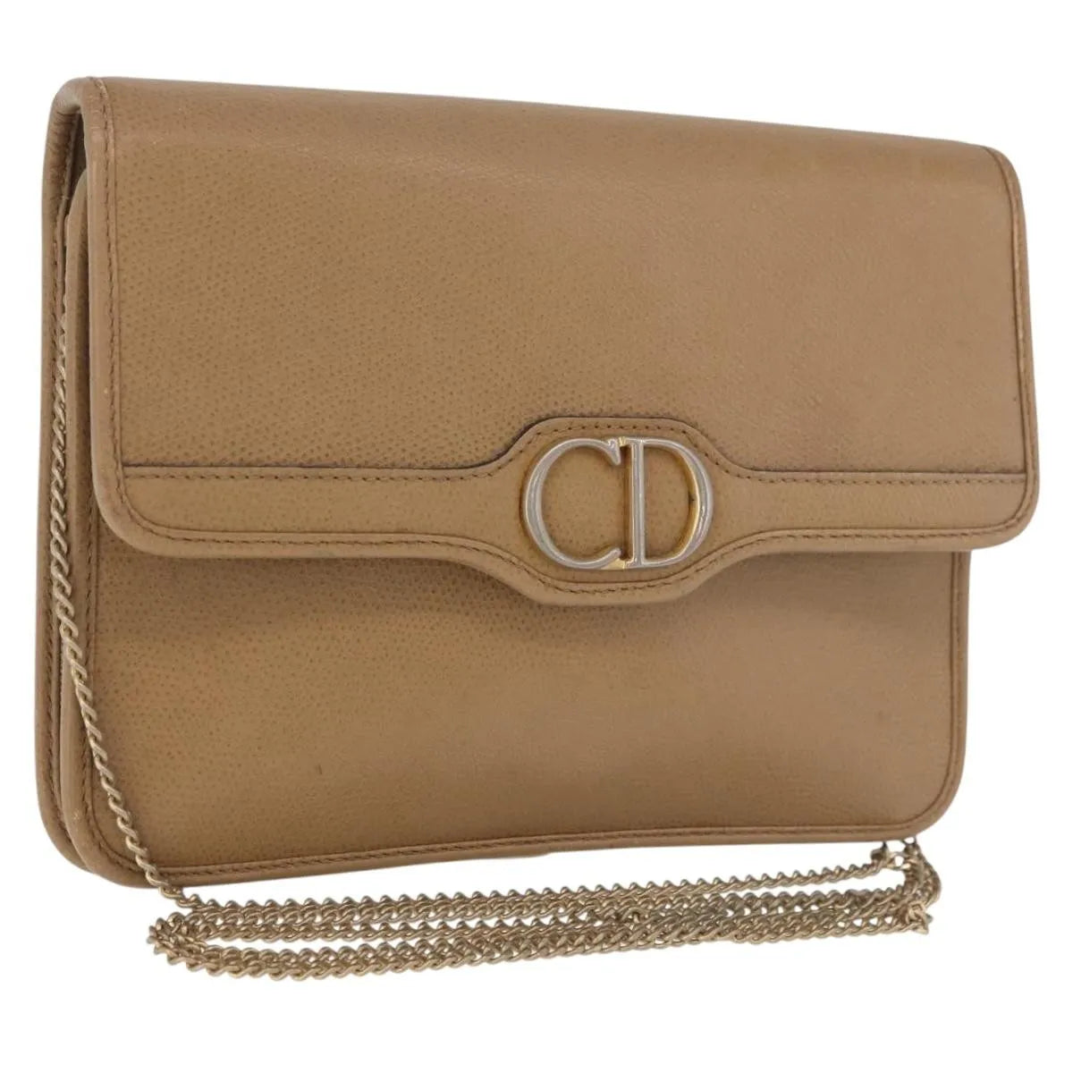 Christian Dior Vintage Cd Chain Flap Leather Camel Leather Shoulder Bag Bag (Pre-Owned)