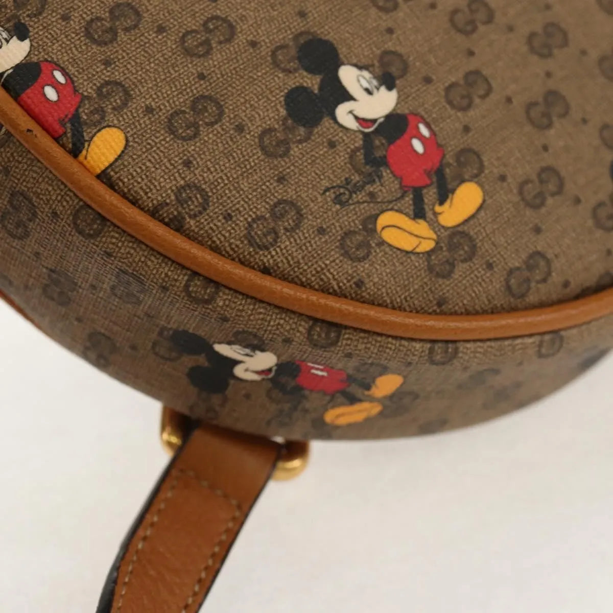 Gucci Disney Mickey Mouse Round Backpack (Outlet) Printed Mini Gg Coated Canvas Beige Canvas Backpack Bag (Pre-Owned)