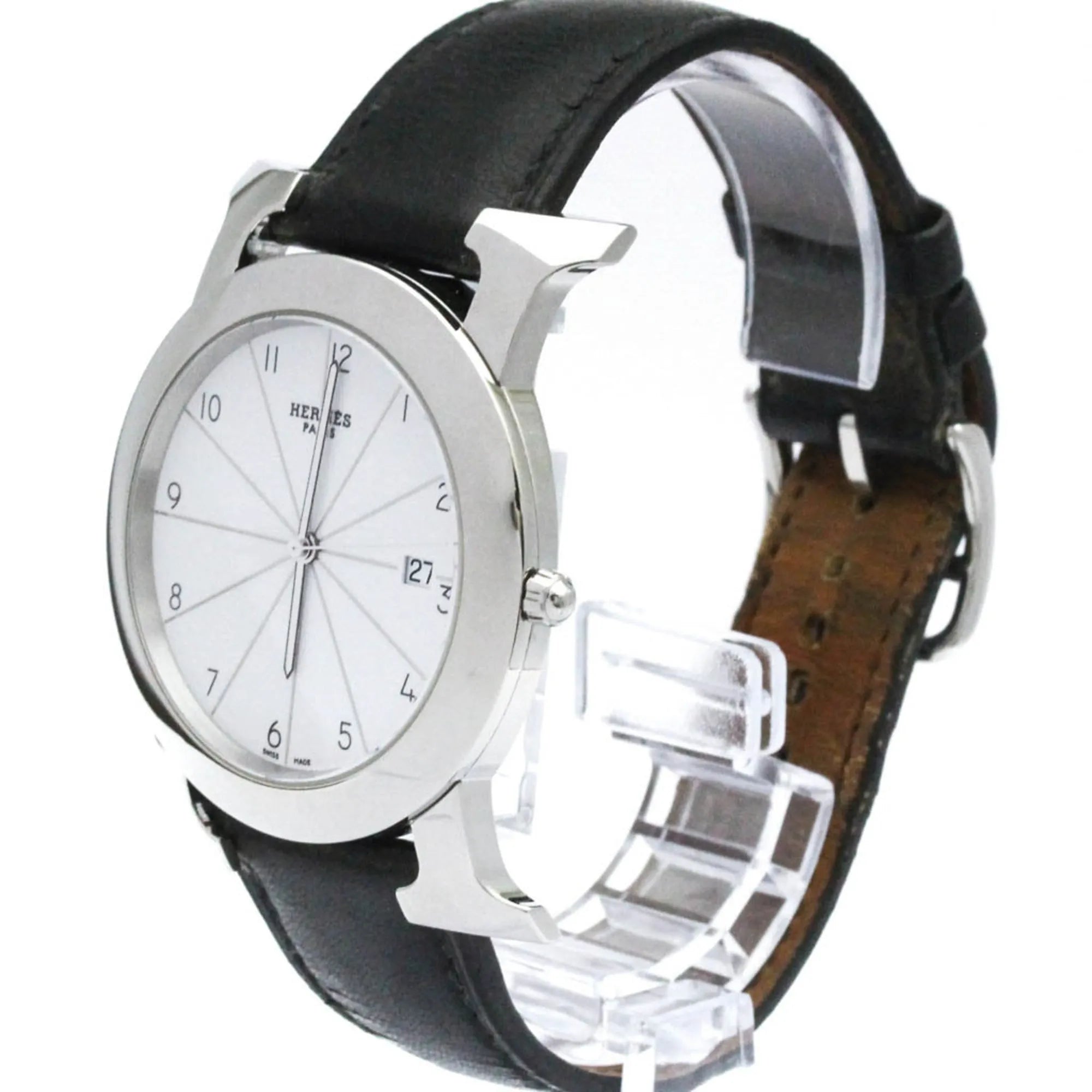 Hermes Heure H Ronde Quartz Stainless Steel And Leather Watch (Pre-Owned)