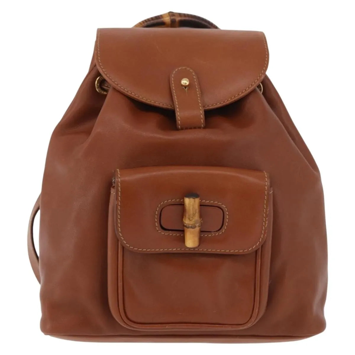 Gucci Vintage Bamboo Leather Brown Leather Backpack Bag (Pre-Owned)