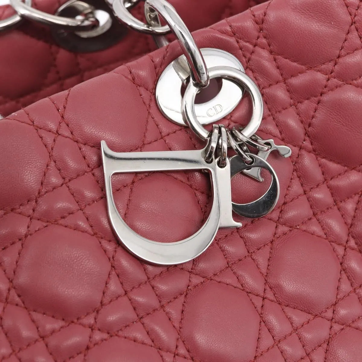 Christian Dior Soft Chain Tote Cannage Quilt Lambskin Pink Leather Handbag (Pre-Owned)