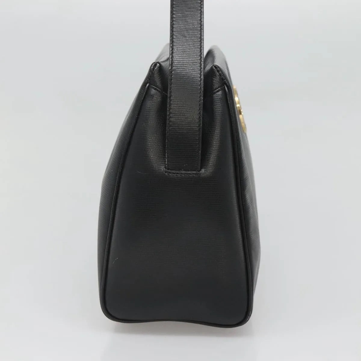 Celine Circle Logo Leather Black Leather Handbag (Pre-Owned)