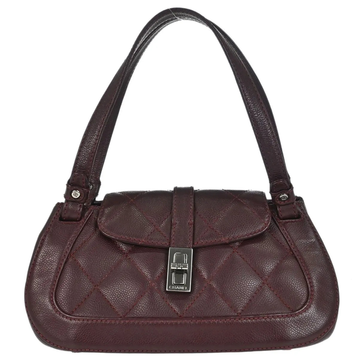 Chanel Mademoiselle Lock Shoulder Bag Quilted Caviar Burgundy Leather Shoulder Bag Bag (Pre-Owned)