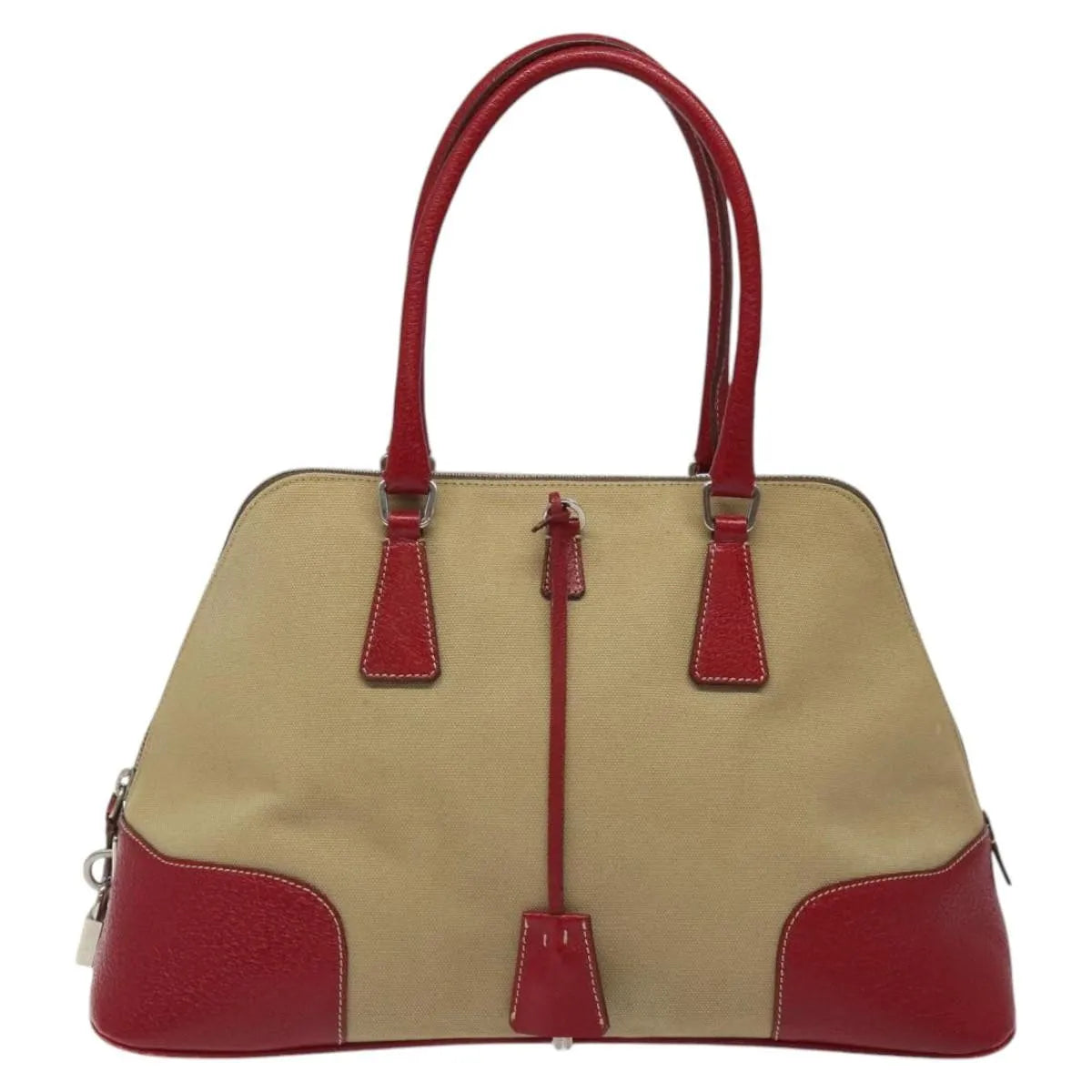 Prada Promenade Tote Canvas And Leather Beige Canvas Shoulder Bag Bag (Pre-Owned)