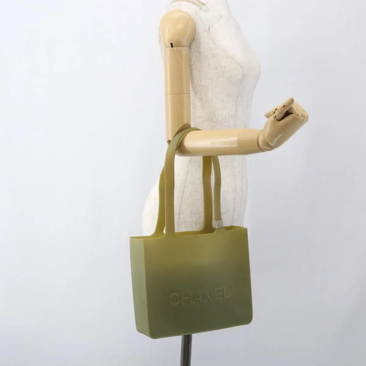 Chanel Vintage Logo Tote Plastic Khaki Plastic Tote Bag Bag (Pre-Owned)