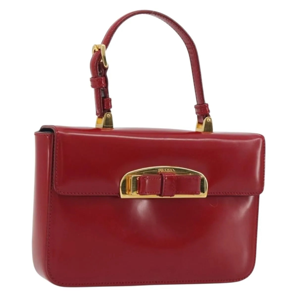 Prada Bow Top Handle Leather Red Leather Handbag (Pre-Owned)