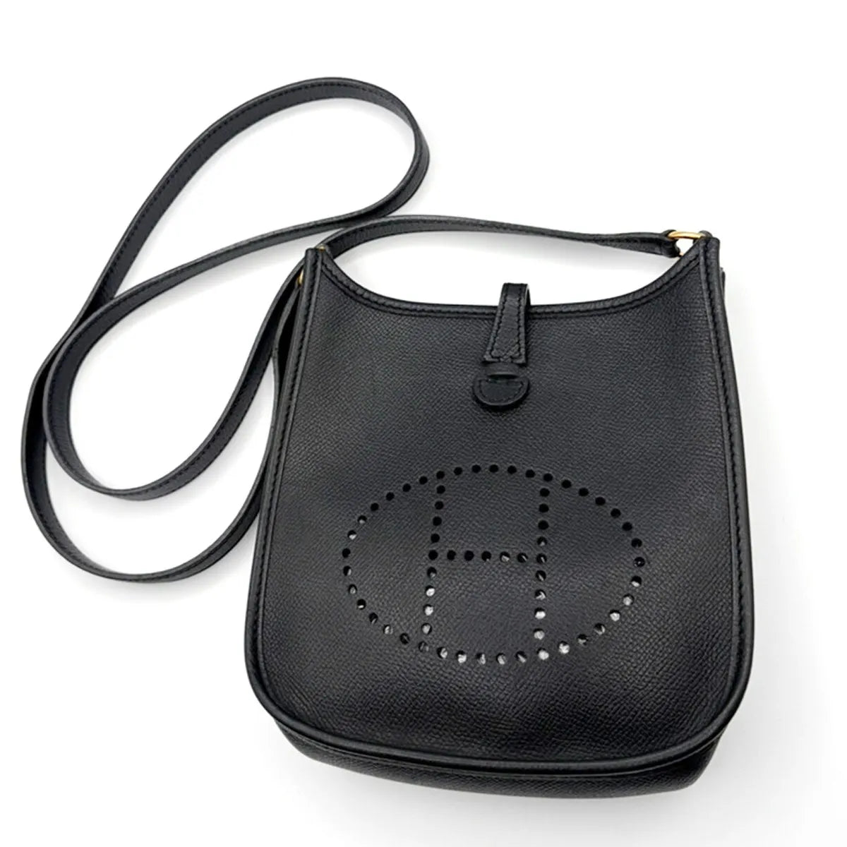 Hermes Long Strap Evelyne Epsom Black Leather Shoulder Bag Bag (Pre-Owned)